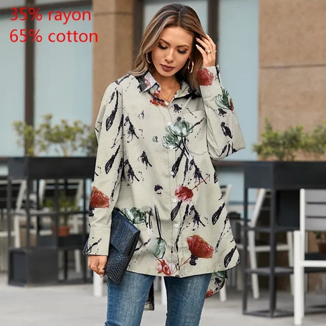 voguable Fashion Women White Shirt Autumn Blouses Lapel Casual Solid Long Sleeve Buttons Asymmetric Tunic Top Blusas Oversize