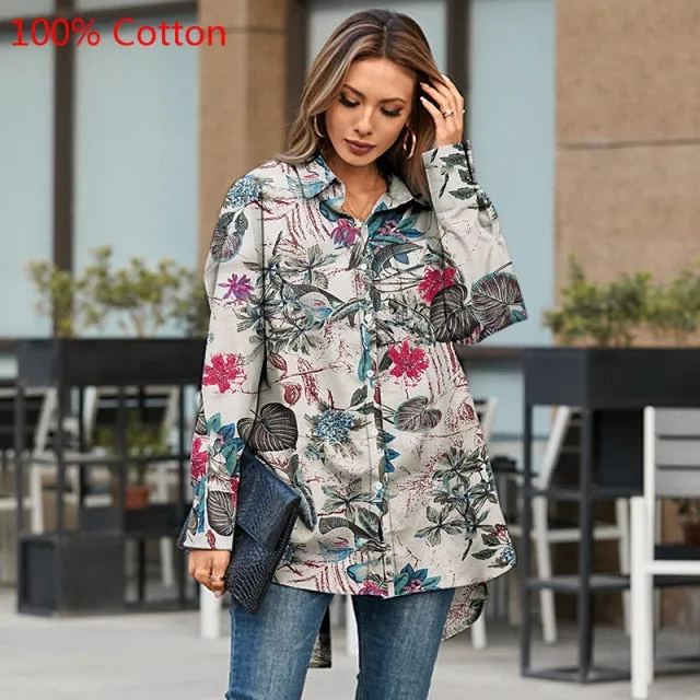 voguable Fashion Women White Shirt Autumn Blouses Lapel Casual Solid Long Sleeve Buttons Asymmetric Tunic Top Blusas Oversize