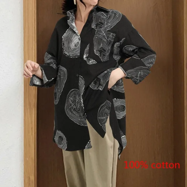 voguable Fashion Women White Shirt Autumn Blouses Lapel Casual Solid Long Sleeve Buttons Asymmetric Tunic Top Blusas Oversize