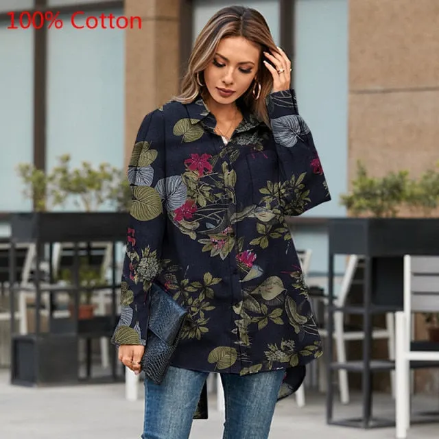 voguable Fashion Women White Shirt Autumn Blouses Lapel Casual Solid Long Sleeve Buttons Asymmetric Tunic Top Blusas Oversize