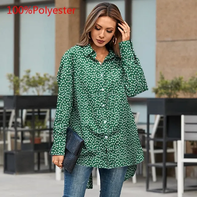 voguable Fashion Women White Shirt Autumn Blouses Lapel Casual Solid Long Sleeve Buttons Asymmetric Tunic Top Blusas Oversize