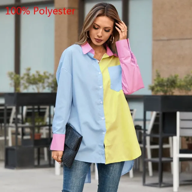 voguable Fashion Women White Shirt Autumn Blouses Lapel Casual Solid Long Sleeve Buttons Asymmetric Tunic Top Blusas Oversize