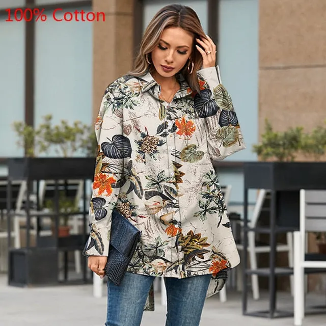 voguable Fashion Women White Shirt Autumn Blouses Lapel Casual Solid Long Sleeve Buttons Asymmetric Tunic Top Blusas Oversize