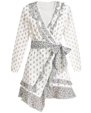 White Stamped Floral Kierra Wrap Dress