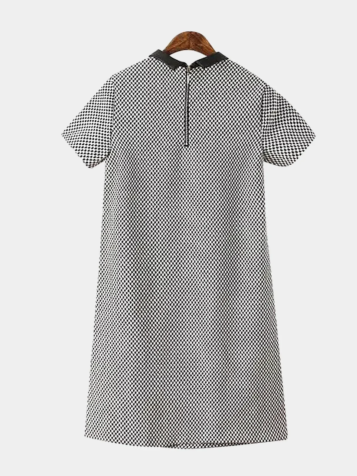 Wholesale Grid Classic Collar Short Sleeve Grid Zip Back Shirt Dress