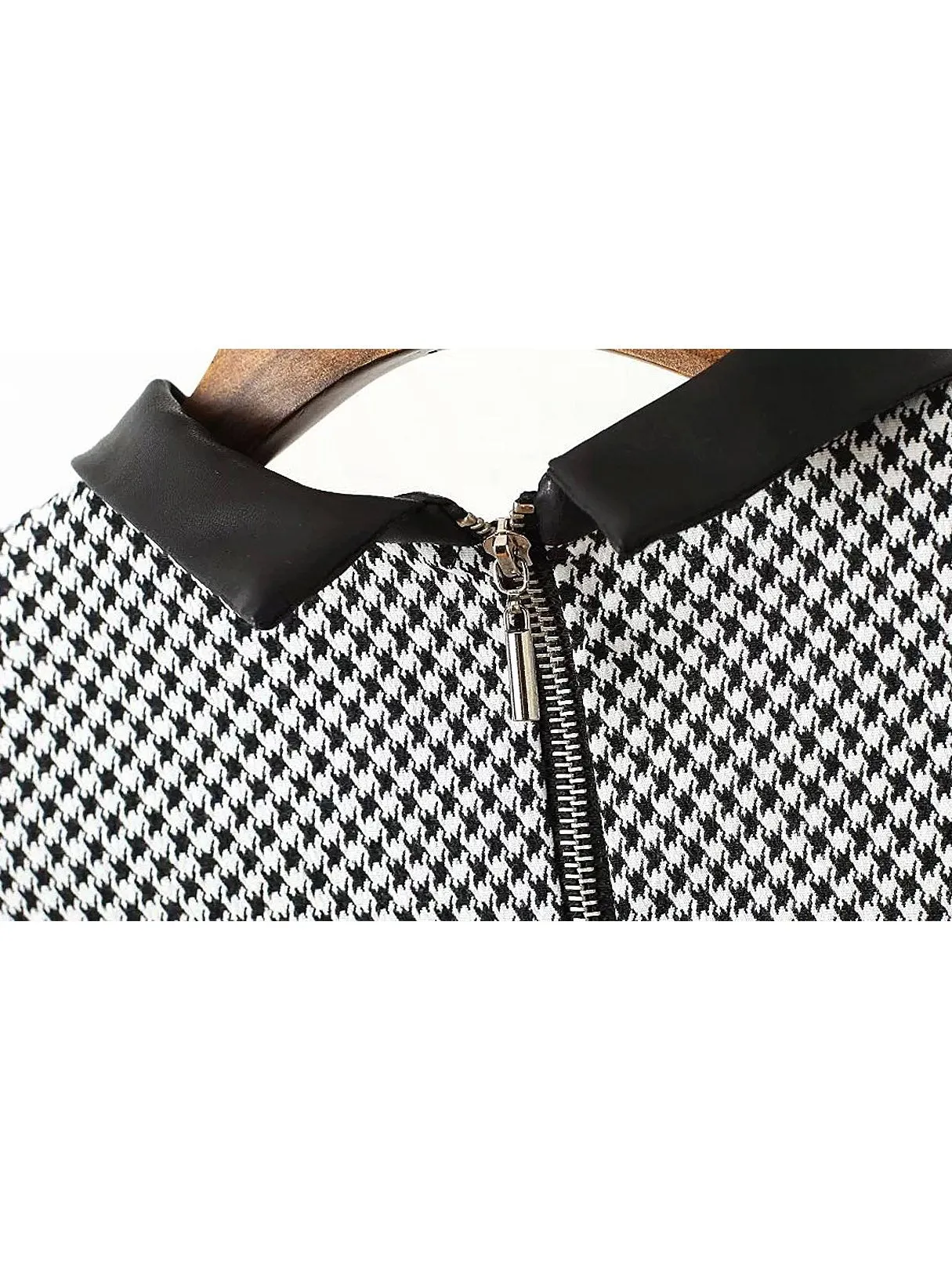 Wholesale Grid Classic Collar Short Sleeve Grid Zip Back Shirt Dress
