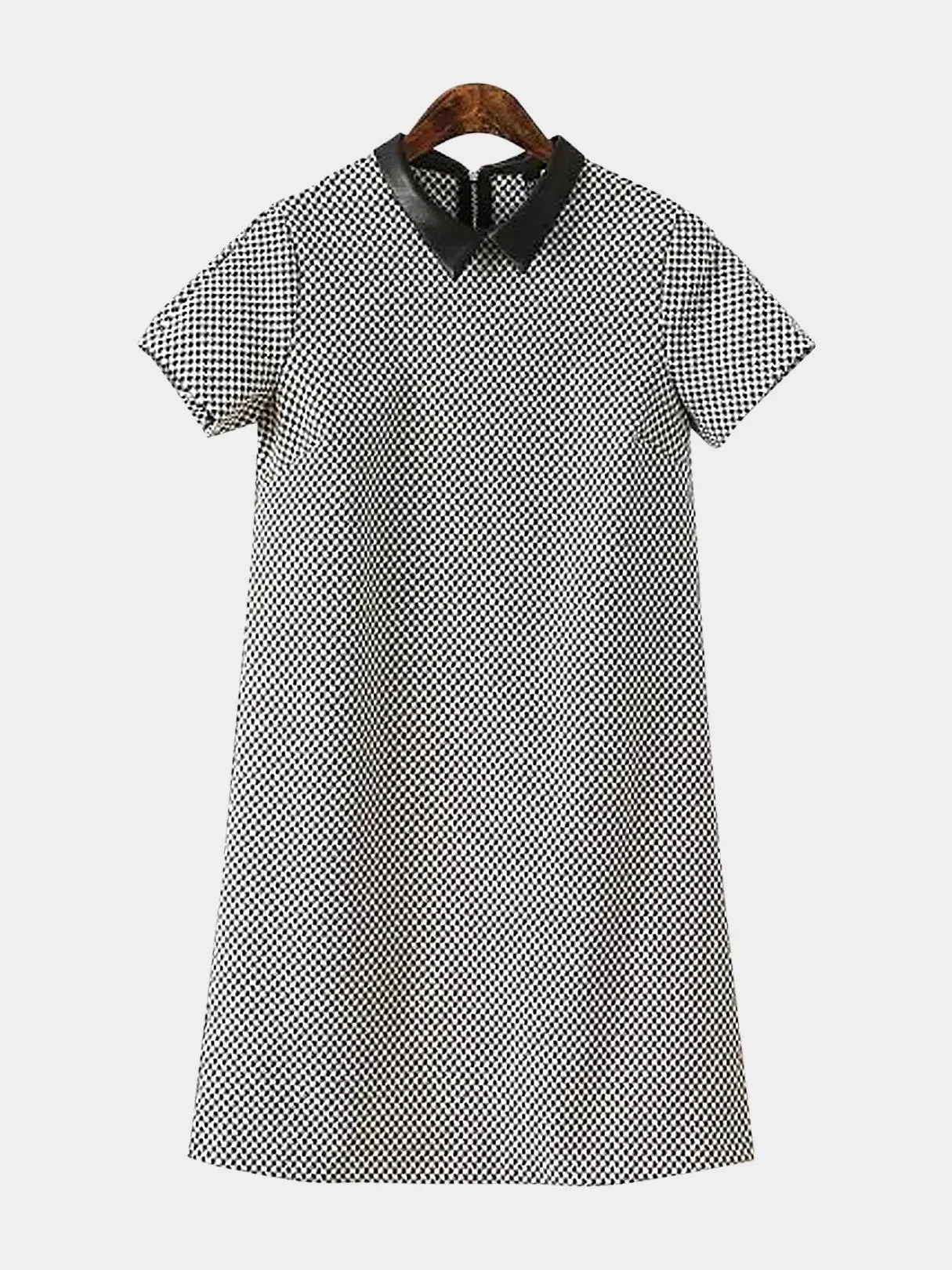 Wholesale Grid Classic Collar Short Sleeve Grid Zip Back Shirt Dress
