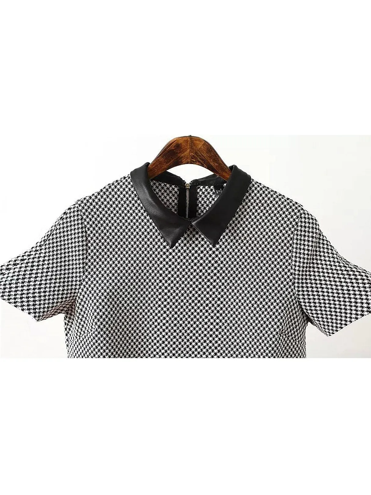 Wholesale Grid Classic Collar Short Sleeve Grid Zip Back Shirt Dress