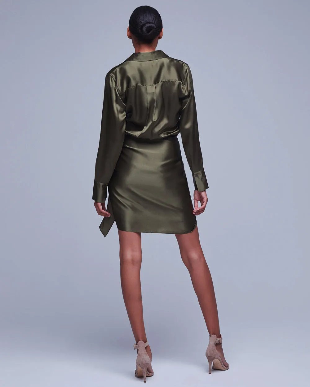 Winter Moss Atlas Wrap Front Dress