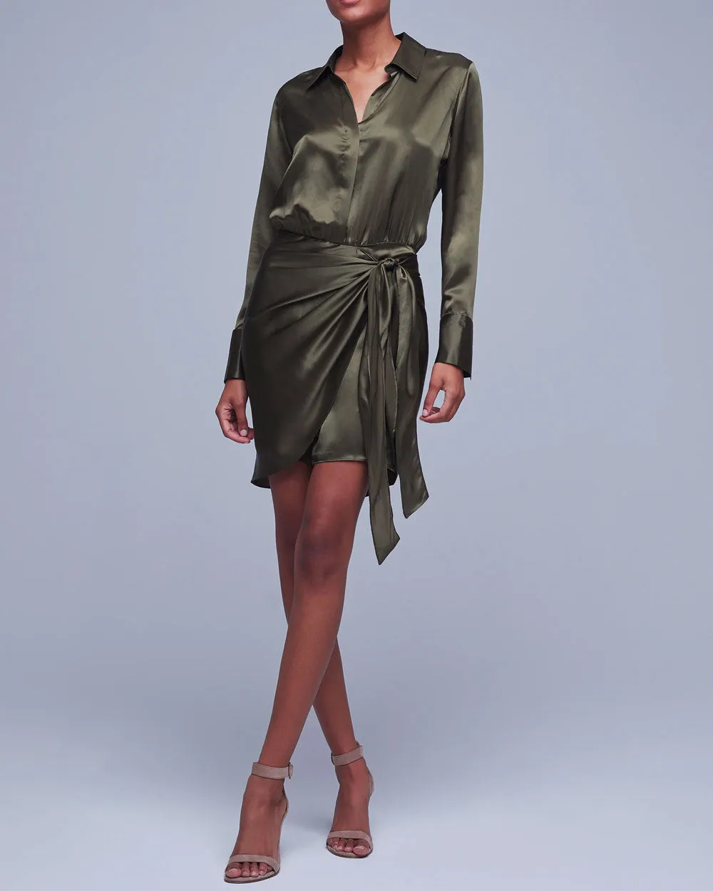 Winter Moss Atlas Wrap Front Dress