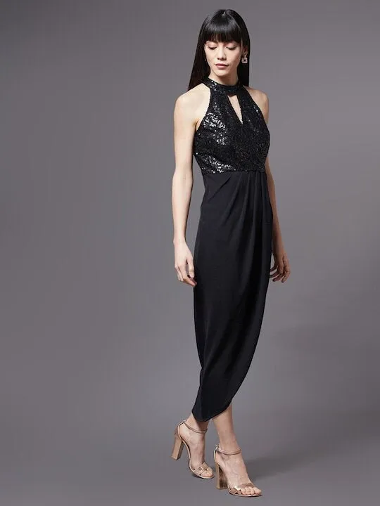 Women Black Keyhole Neck Maxi Dress