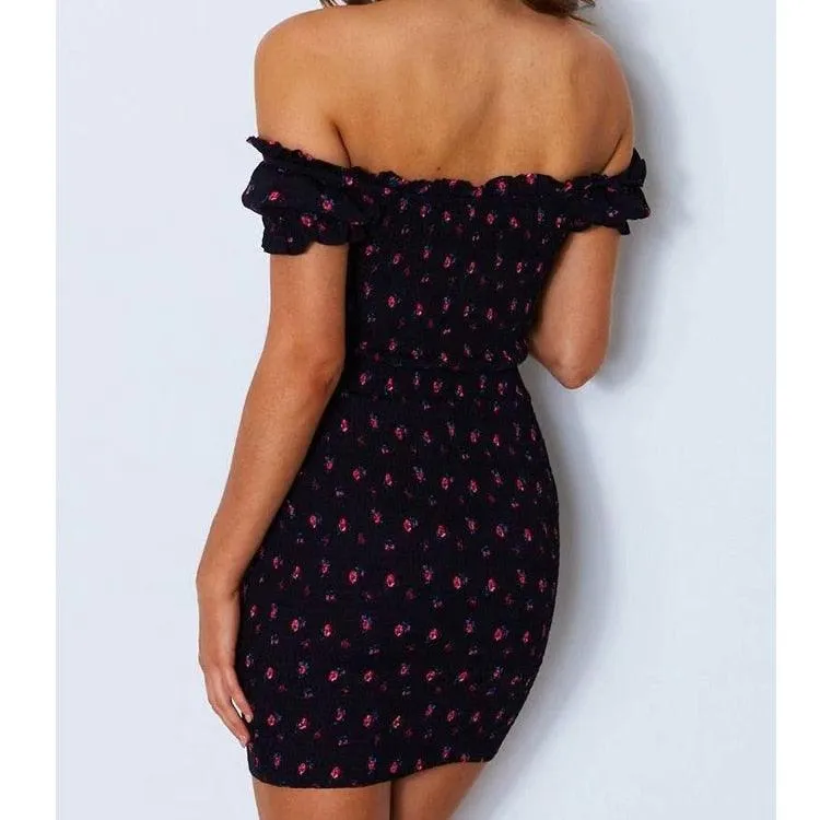 Women Floral Wrap Off Shoulder Dress Tie Up Front Ruffle Mini Dress Summer