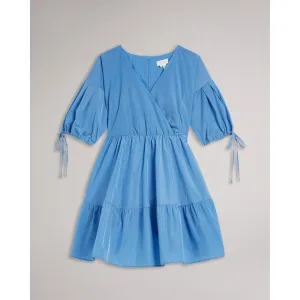 Women Wmd-Suza-Exaggerated Sleeve Wrap Mini Dress - Lt-Blue
