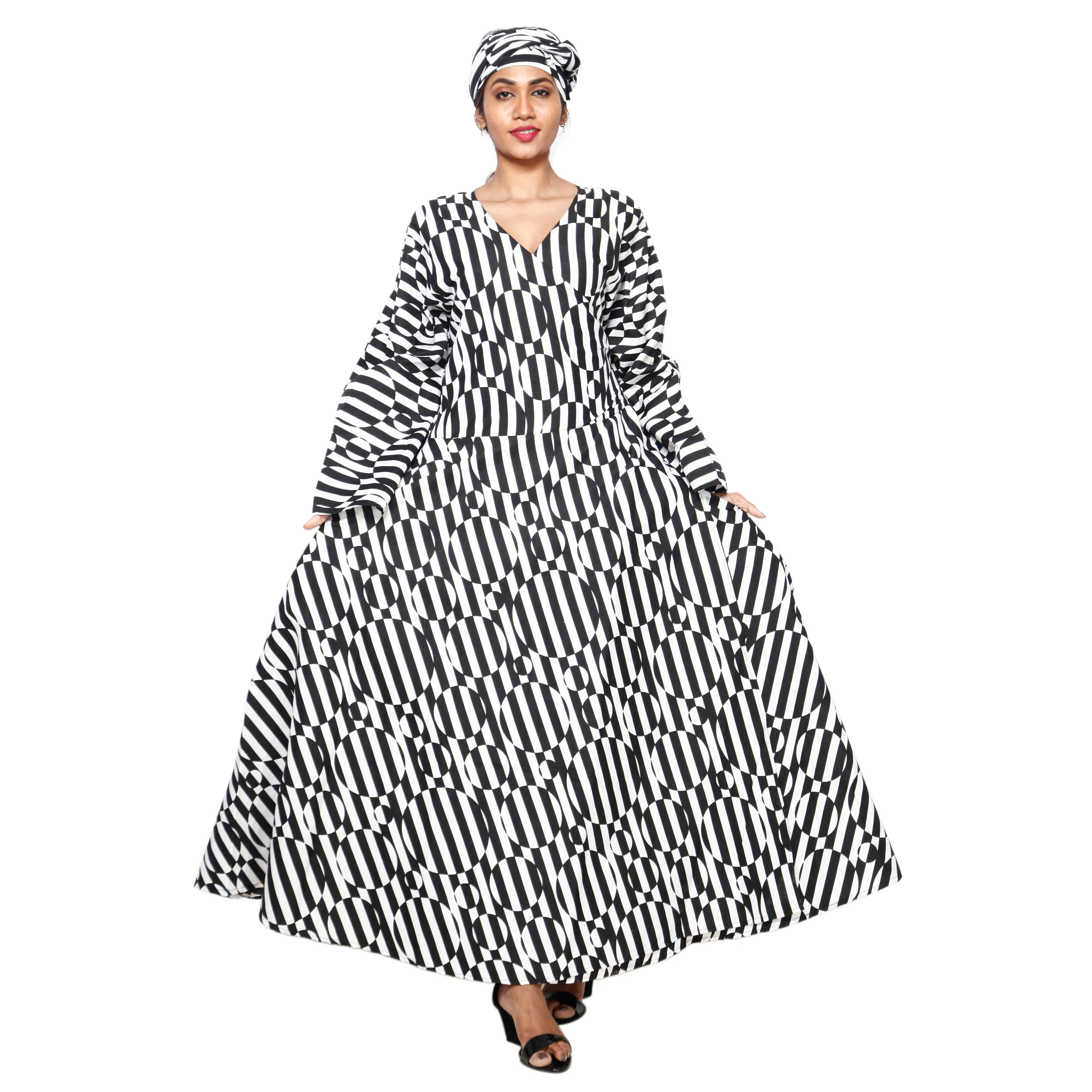 Women's Poly-Cotton Long Bell Sleeve Wrap Dress -- FI-R79FS