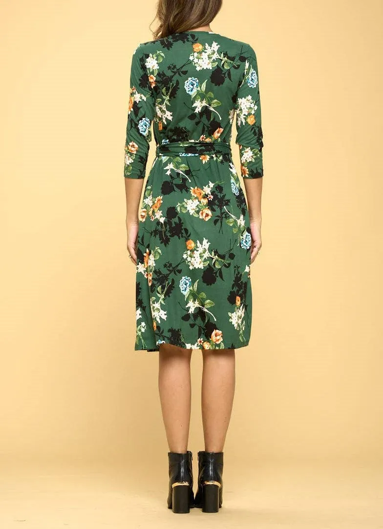 Women's Wrap Dress, Midi Length Floral Print