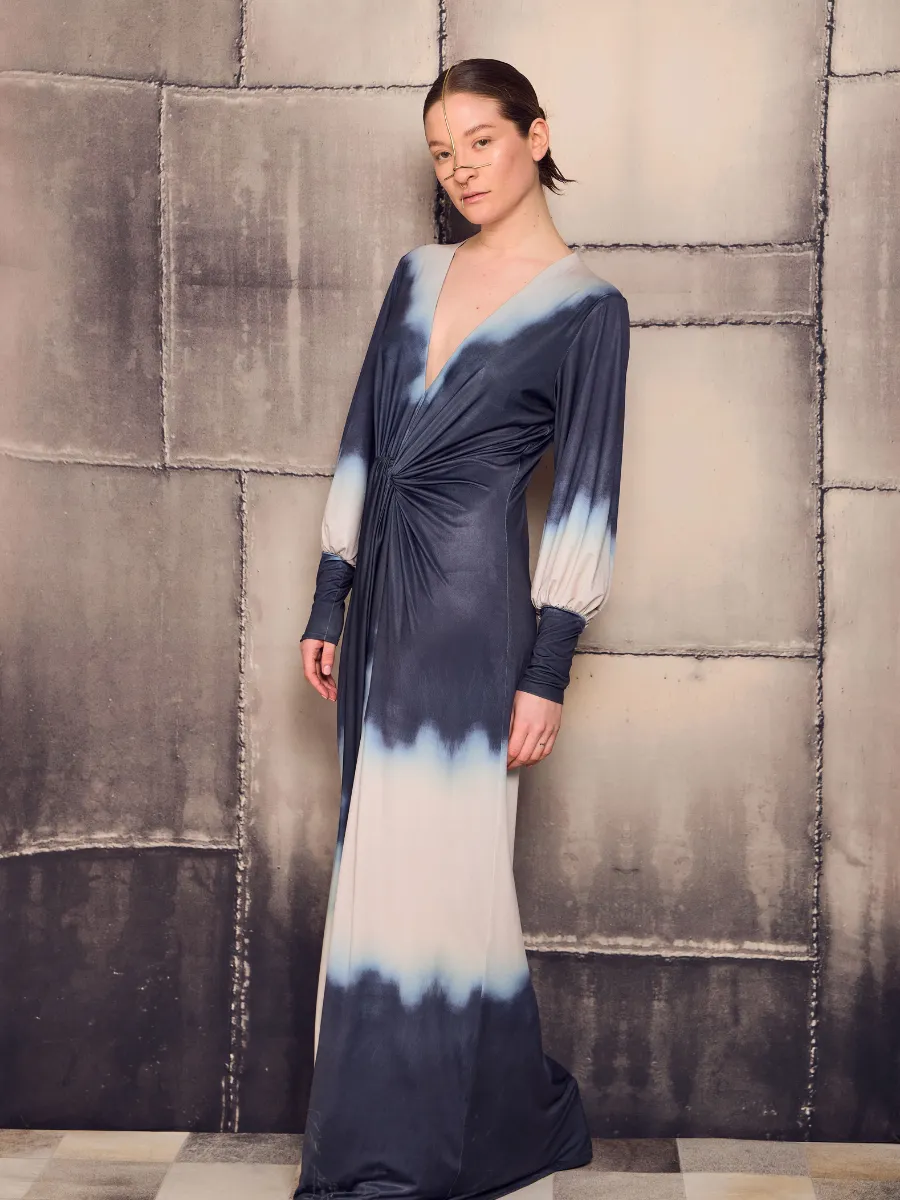 Wrap Dress - Bicolor Blue and Ecru Paint