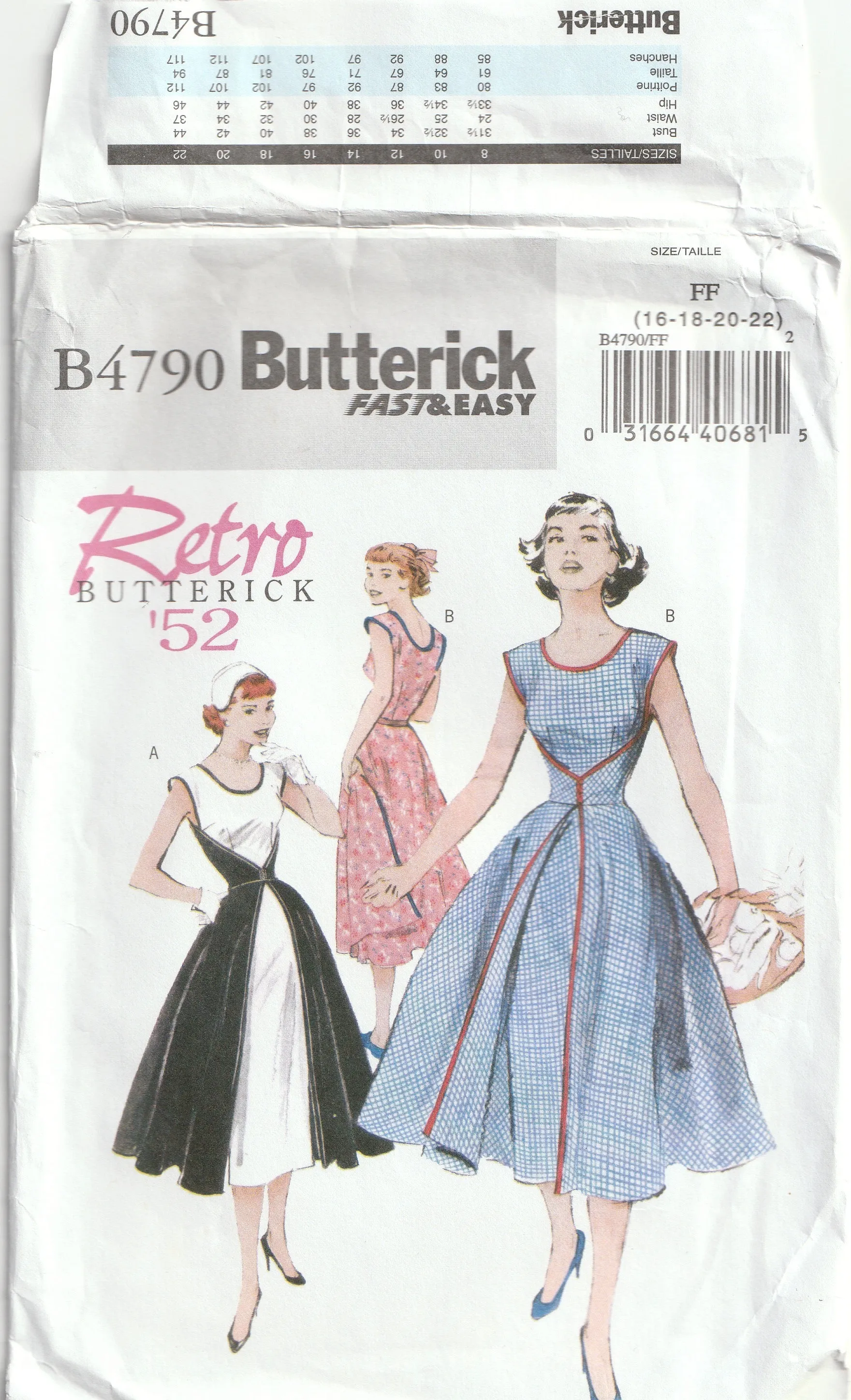 Wrap Dress - Vintage Pattern - Butterick 4790 - 1952 Pattern - Bust 97-112 cm - Uncut