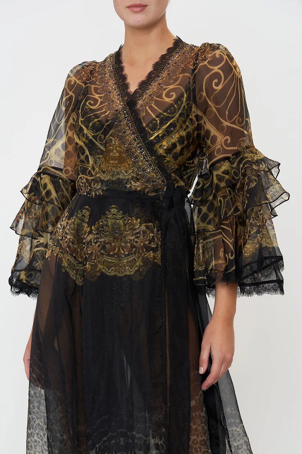 WRAP DRESS WRAP RUFFLE SLEEVE SHADOWS OF ARMADA