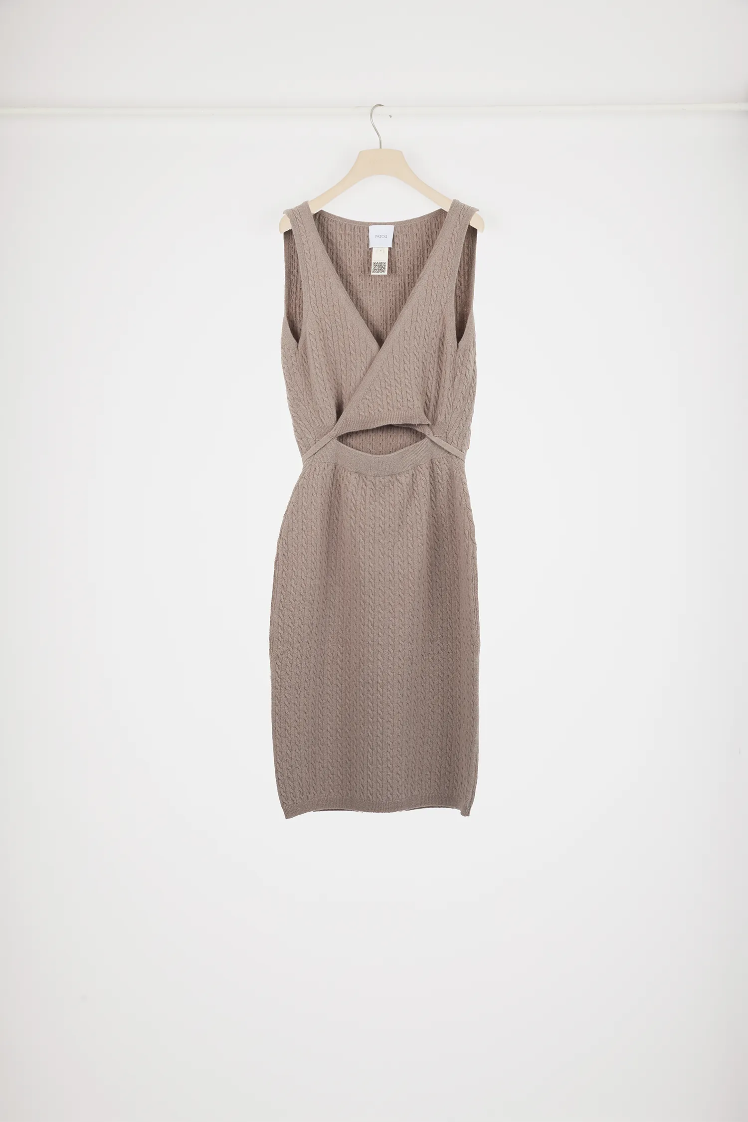 Wrap-front cable knit dress in wool and cashmere