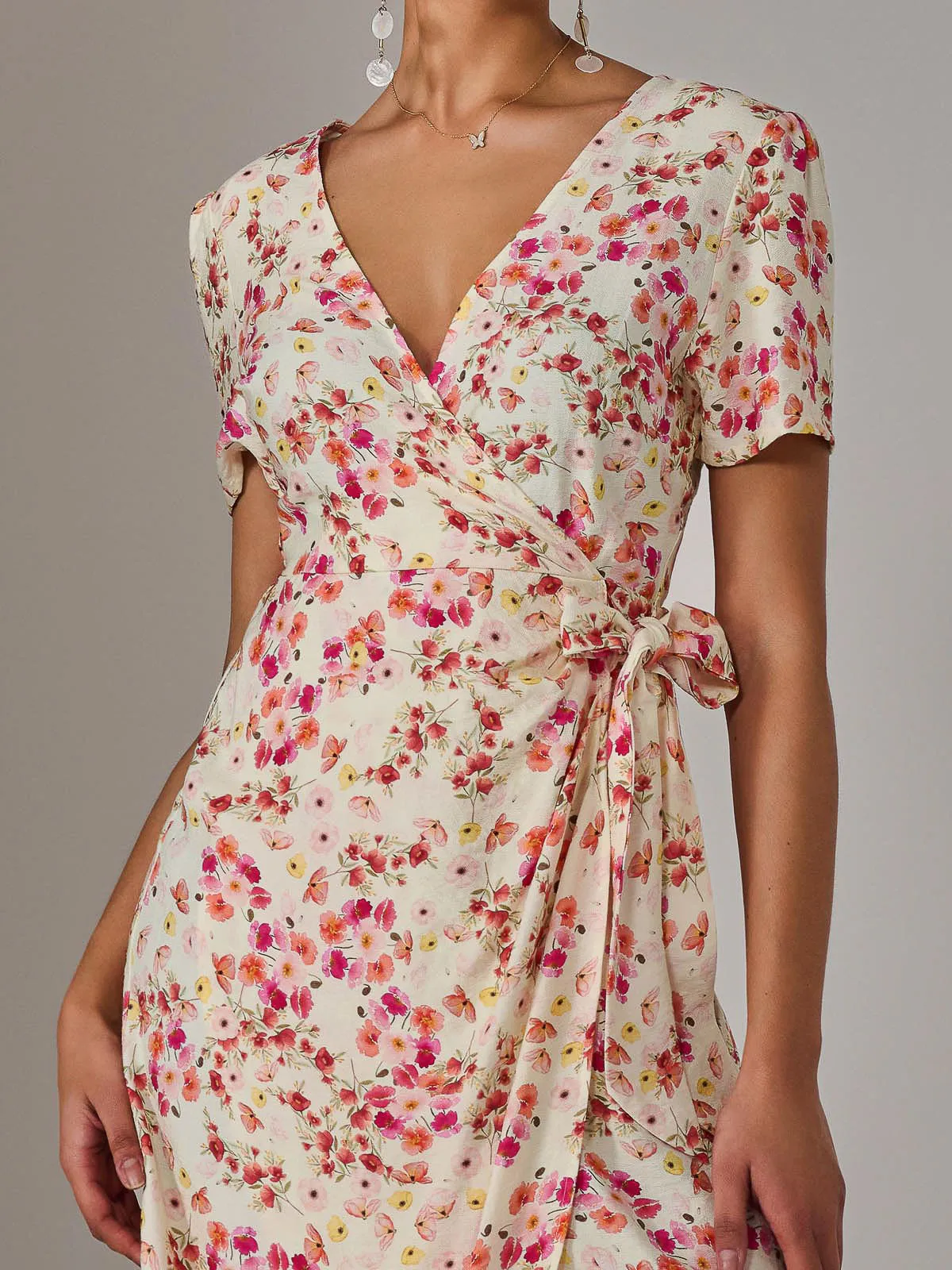 Wrap Midi Dress, Pink Floral