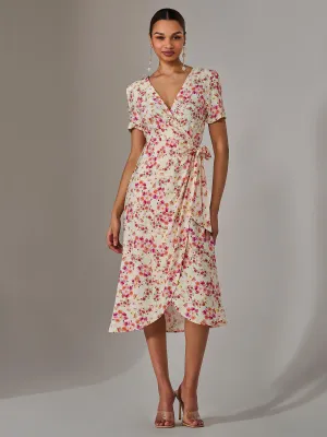 Wrap Midi Dress, Pink Floral