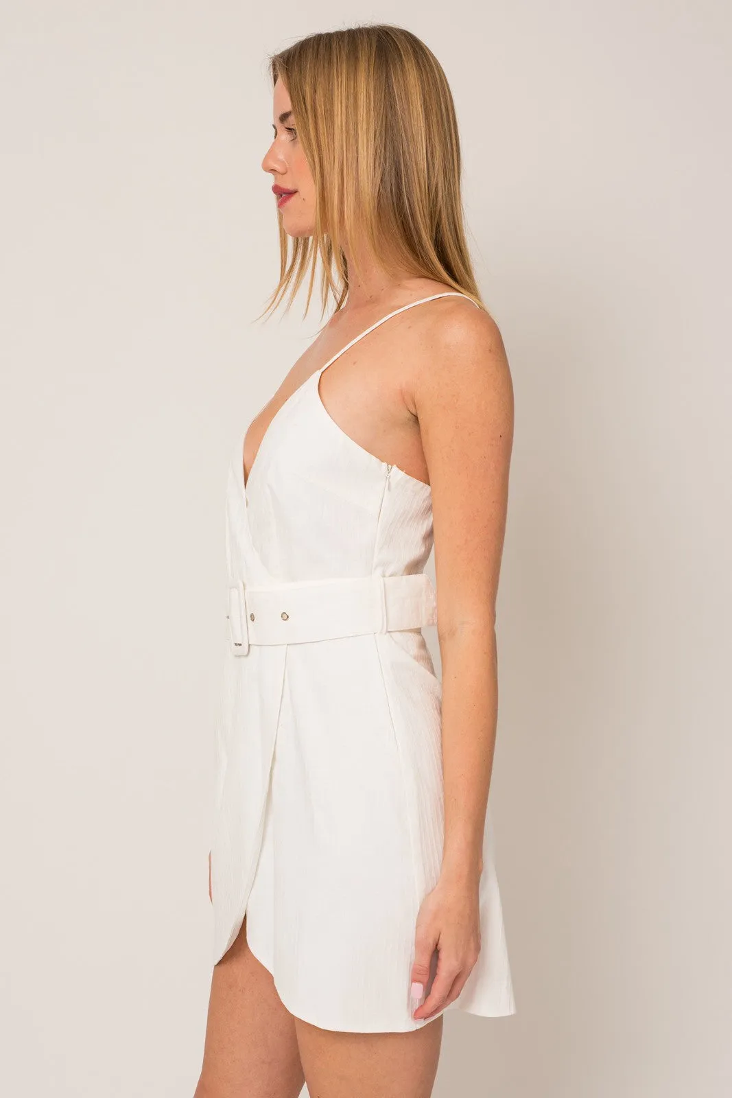 Wrap Mini Dress With Belt, White