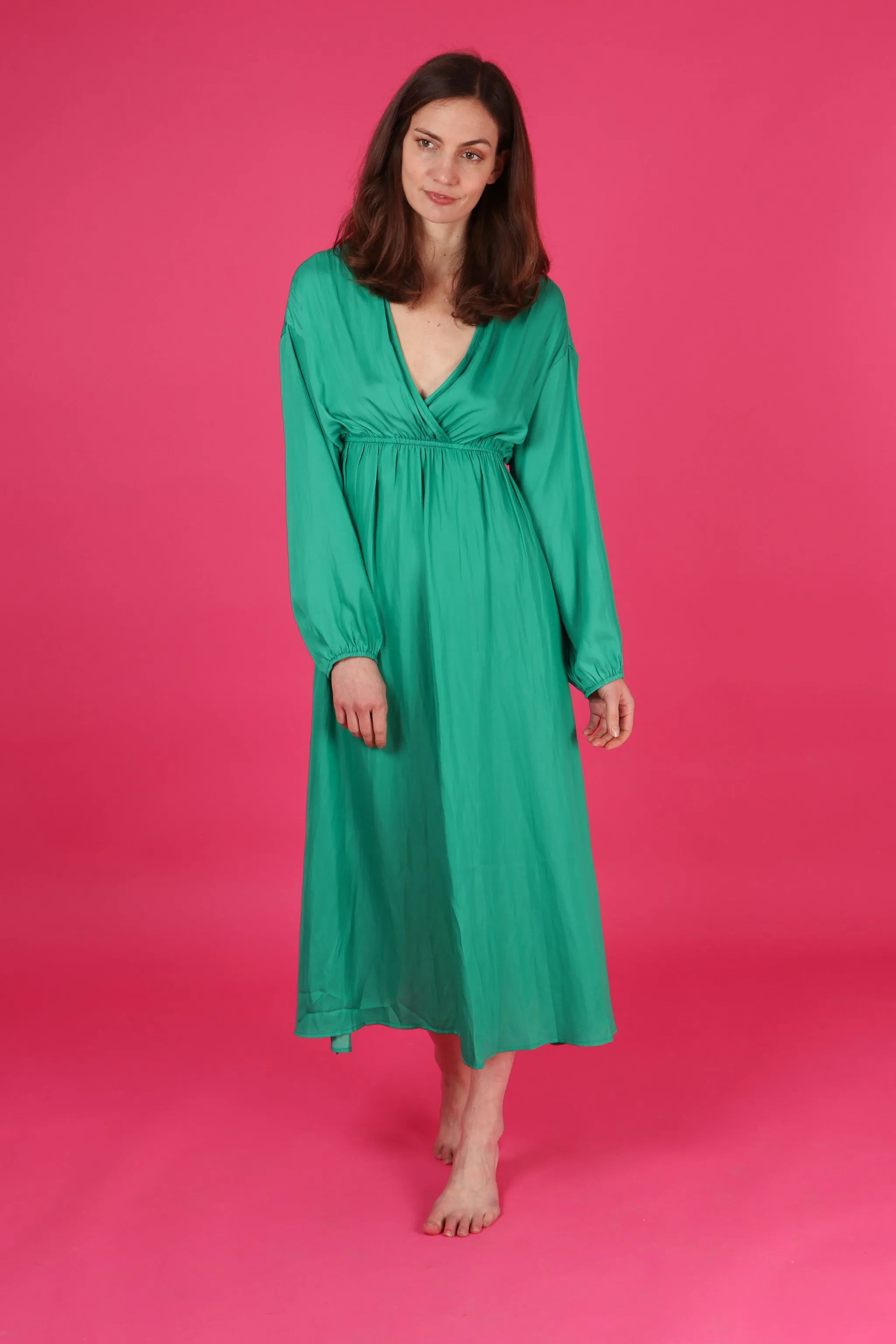Wrap Top Maxi Dress with Elasticated Waist in Green