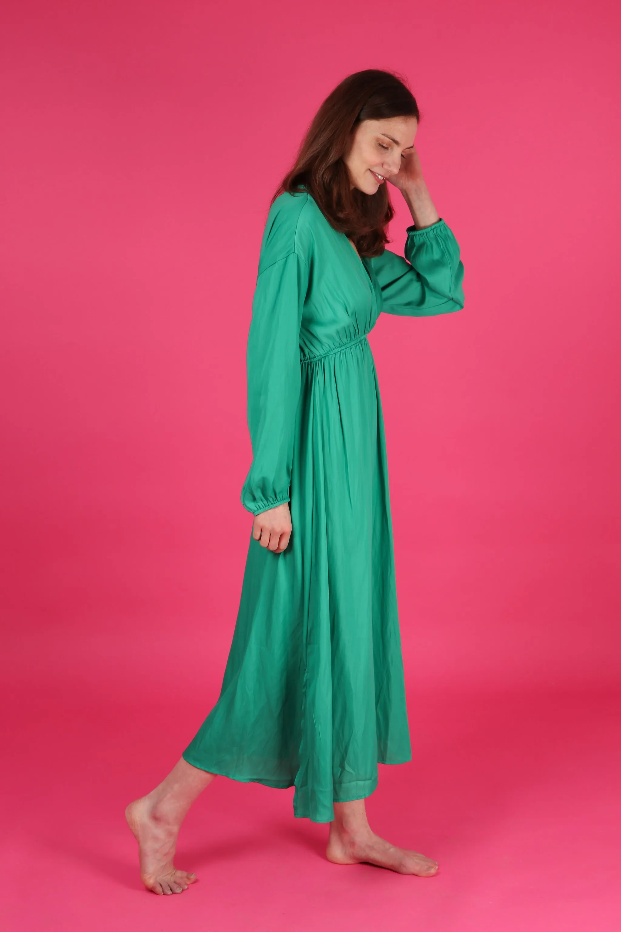 Wrap Top Maxi Dress with Elasticated Waist in Green