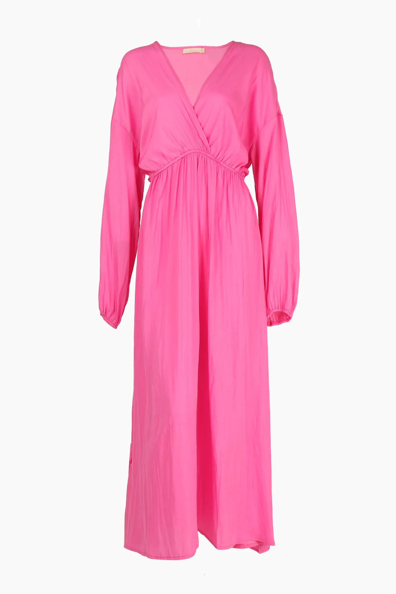Wrap Top Maxi Dress with Elasticated Waist in Pink