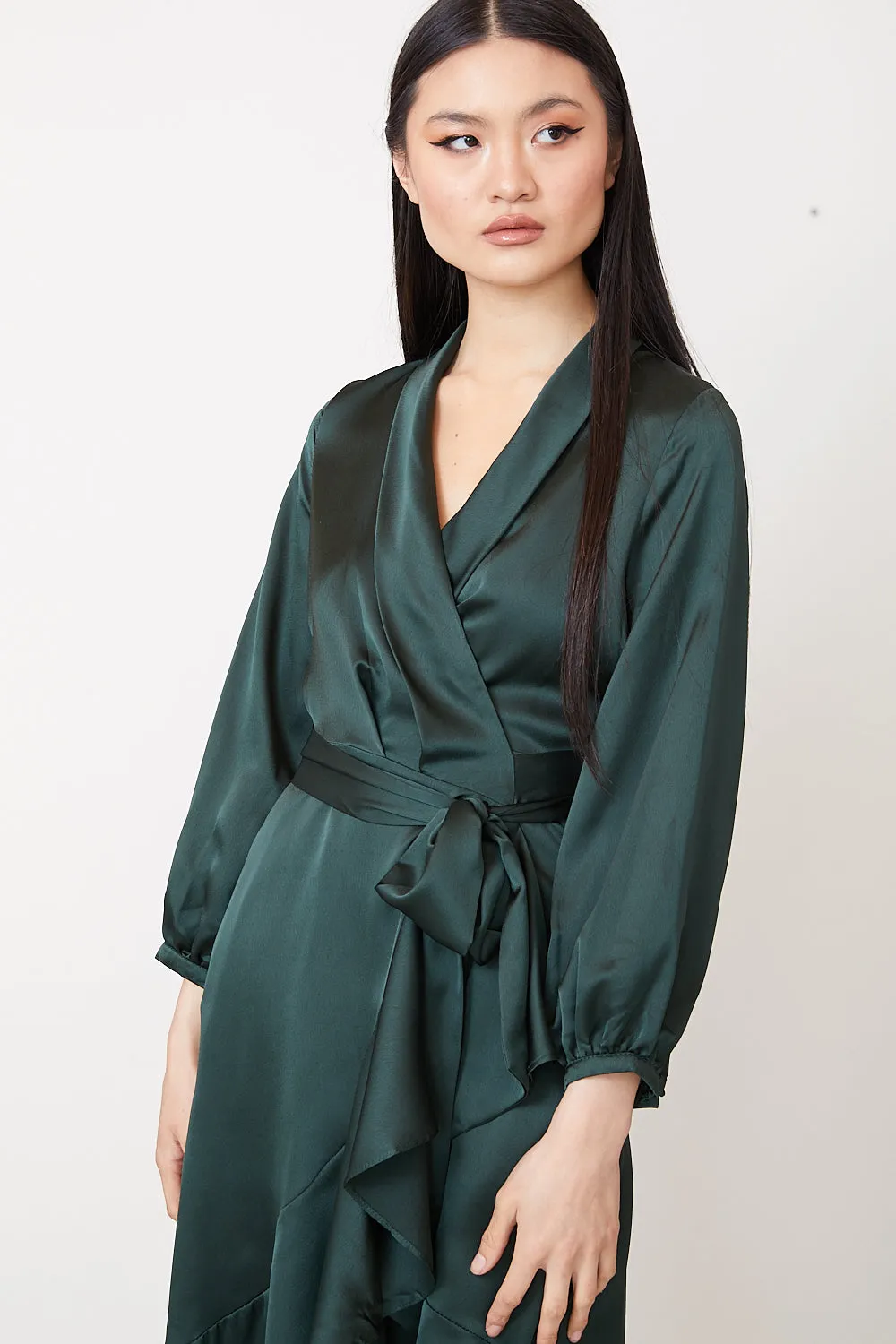 YVETTE - LONG SLEEVES SATIN WRAP DRESS
